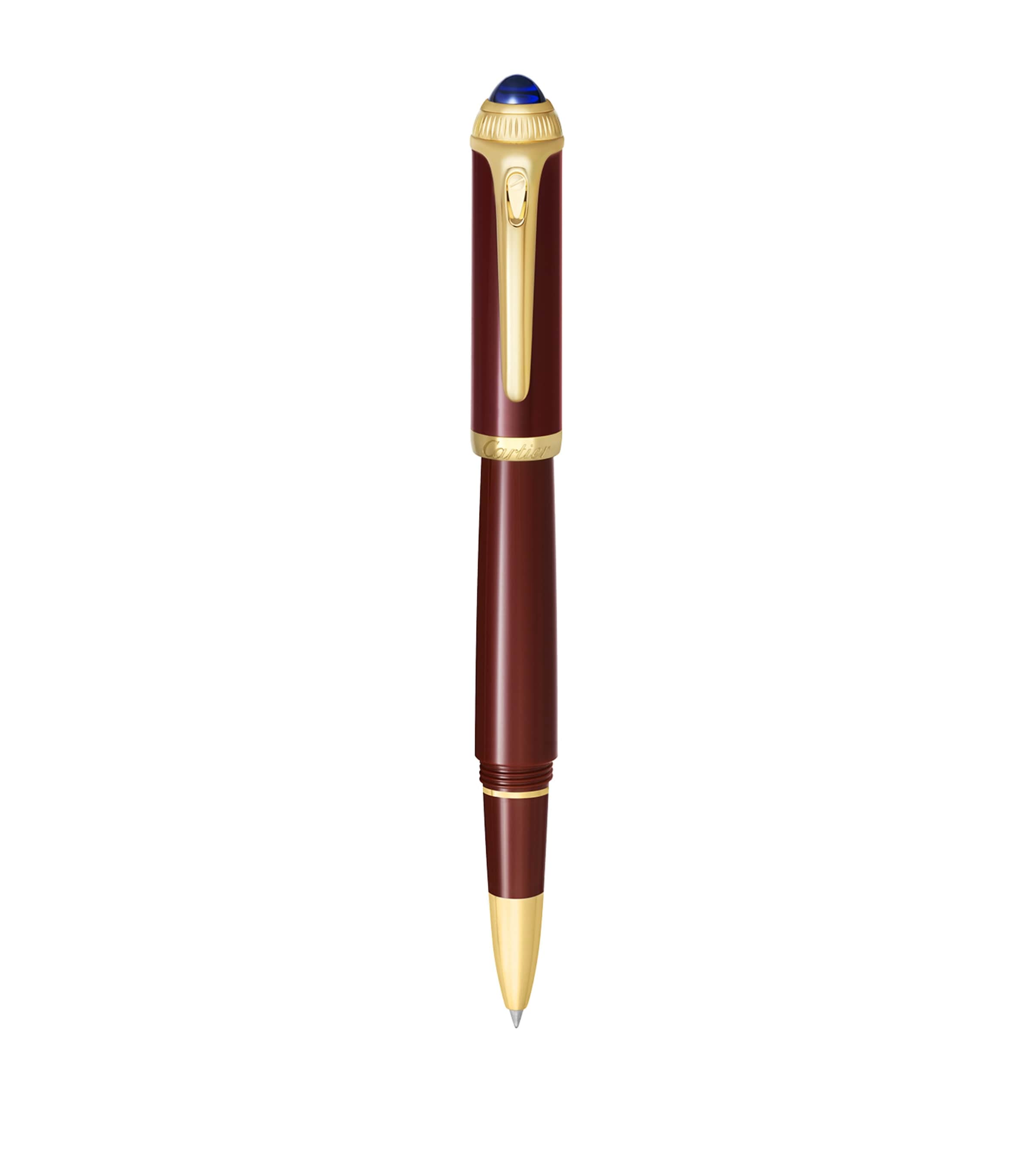 Cartier composite rollerball pen with gold-tone details and blue resin cabochon, 15cm length - British product