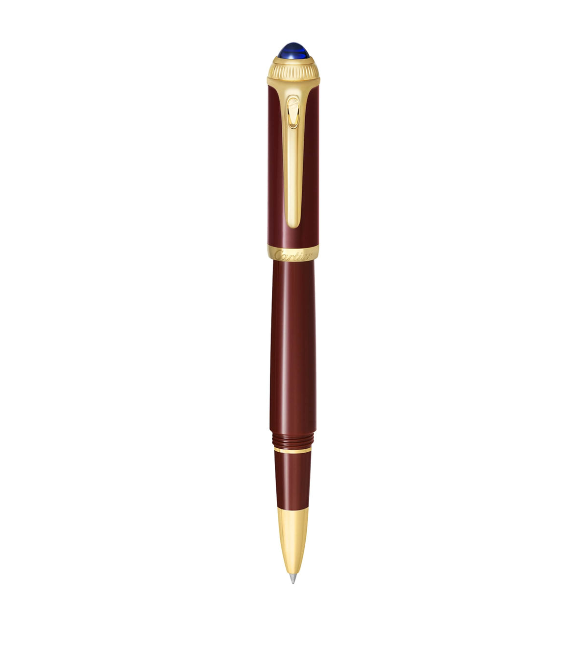 Cartier composite rollerball pen with gold-tone details and blue resin cabochon, 15cm length - British product