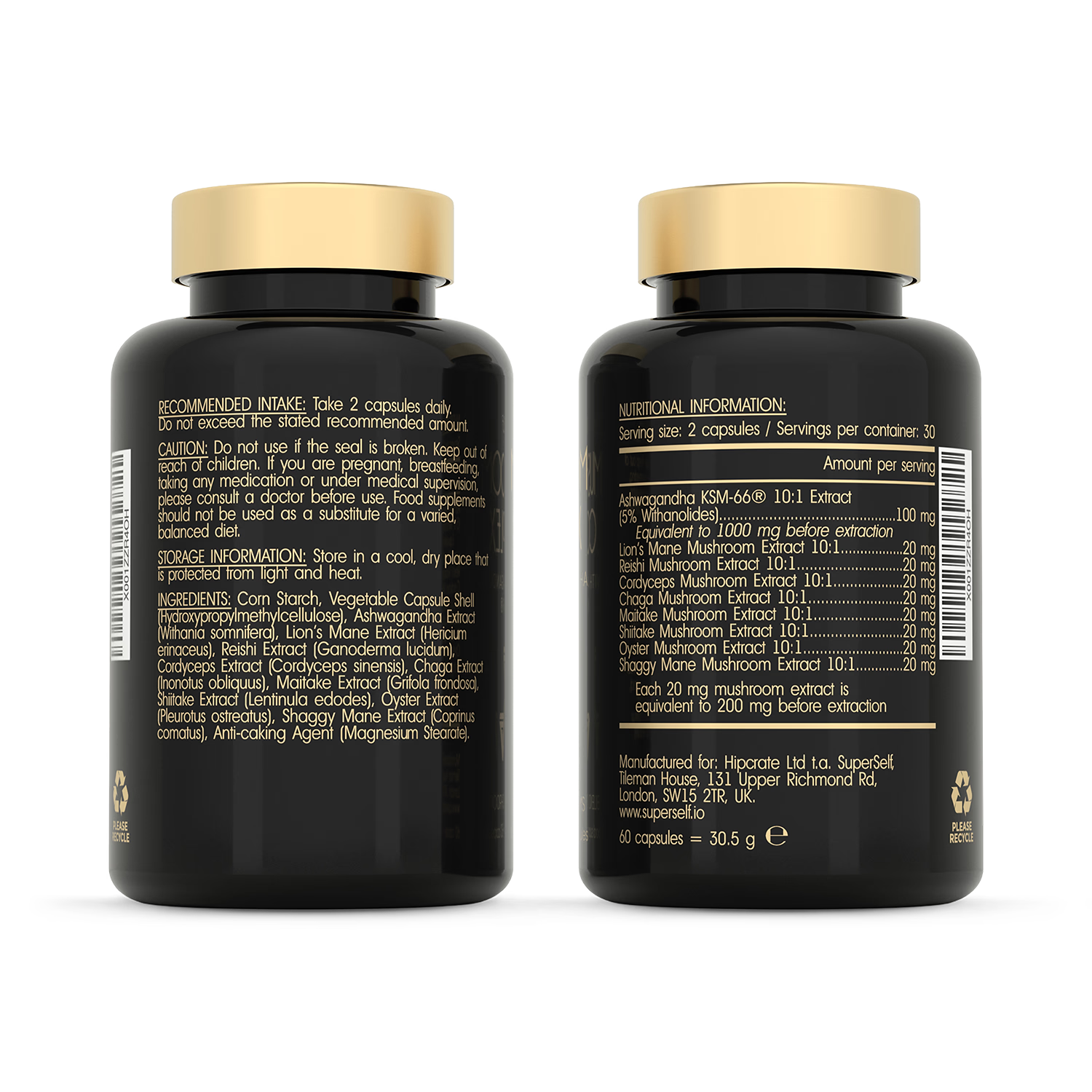 SuperSelf mushroom complex with ashwagandha KSM-66 60 capsules - British product