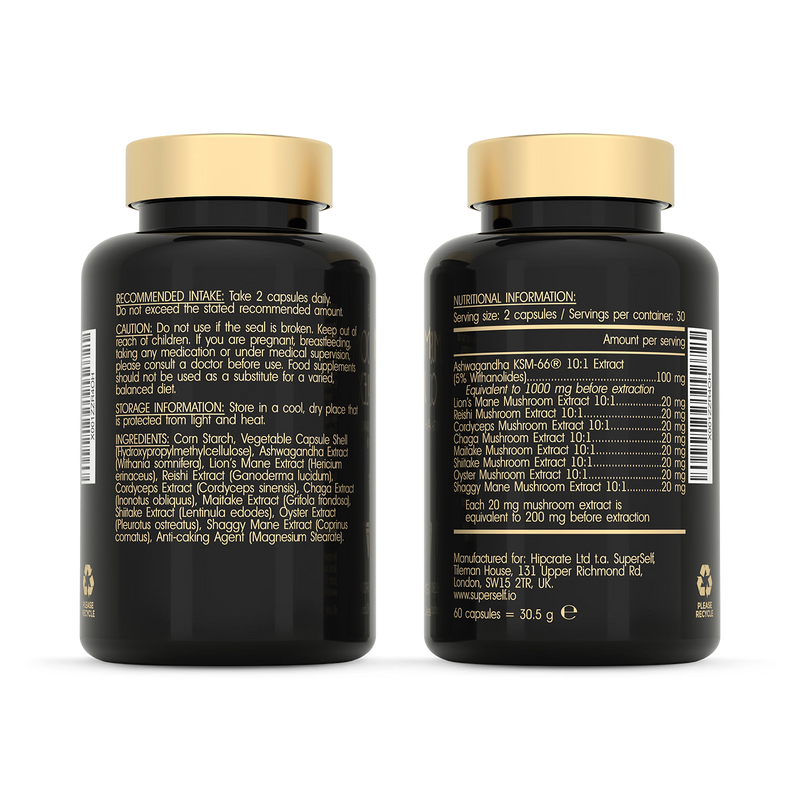 SuperSelf mushroom complex with ashwagandha KSM-66 60 capsules - British product