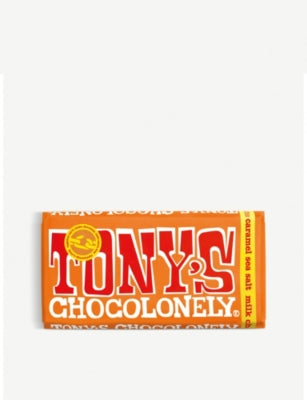 Tony's Chocolonely salted caramel milk chocolate bar 180g, imported from the UK