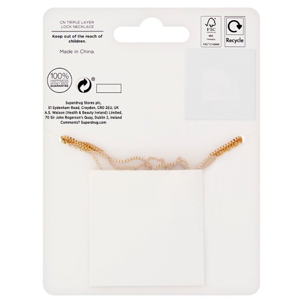 Superdrug Gold Tone Triple Layer Lock Necklace GOODS Superdrug   