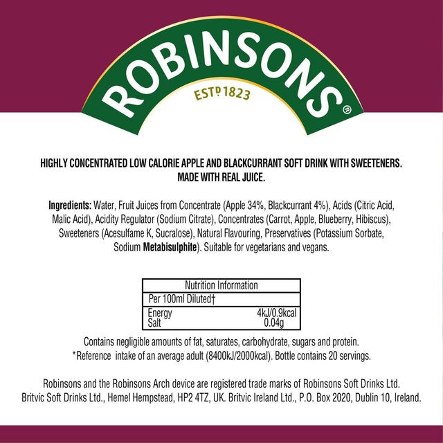 Robinsons Mini Apple & Blackcurrant No Added Sugar   66ml GOODS M&S   