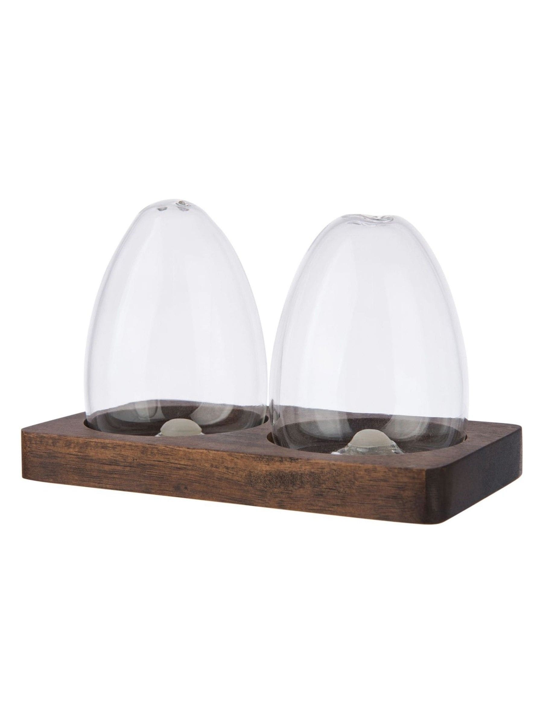 Artisan Street glass salt and pepper shakers in wooden base - British product