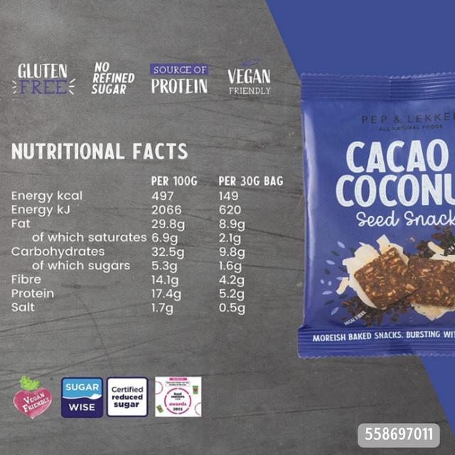 Cacao & Coconut Baked Seed Prebiotic Snack Bites   30g