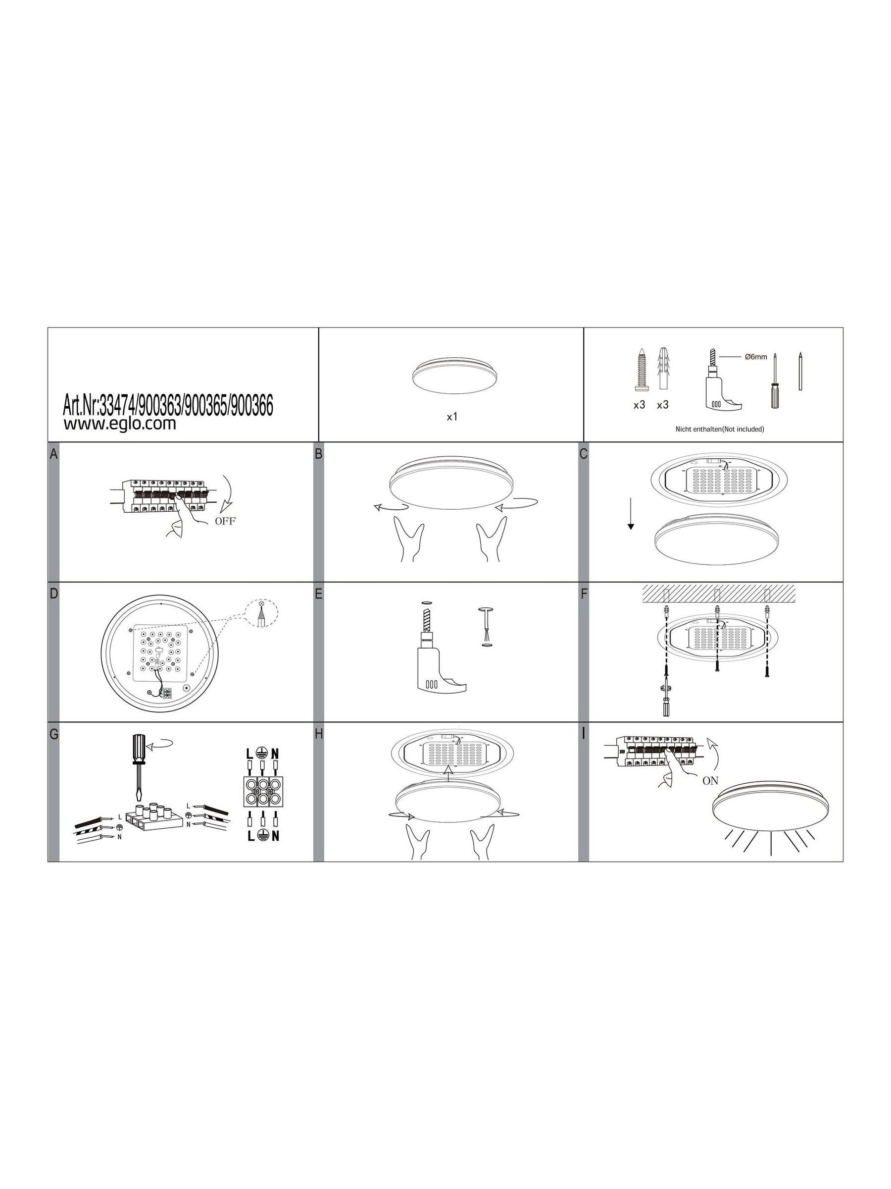 Eglo Pinetto LED ceiling light white plastic and black frame, UK version