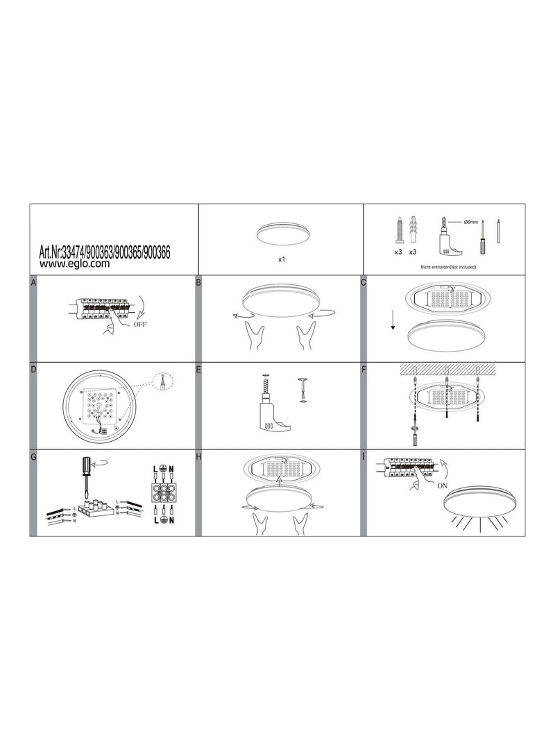 Eglo Pinetto LED ceiling light white plastic and black frame, UK version