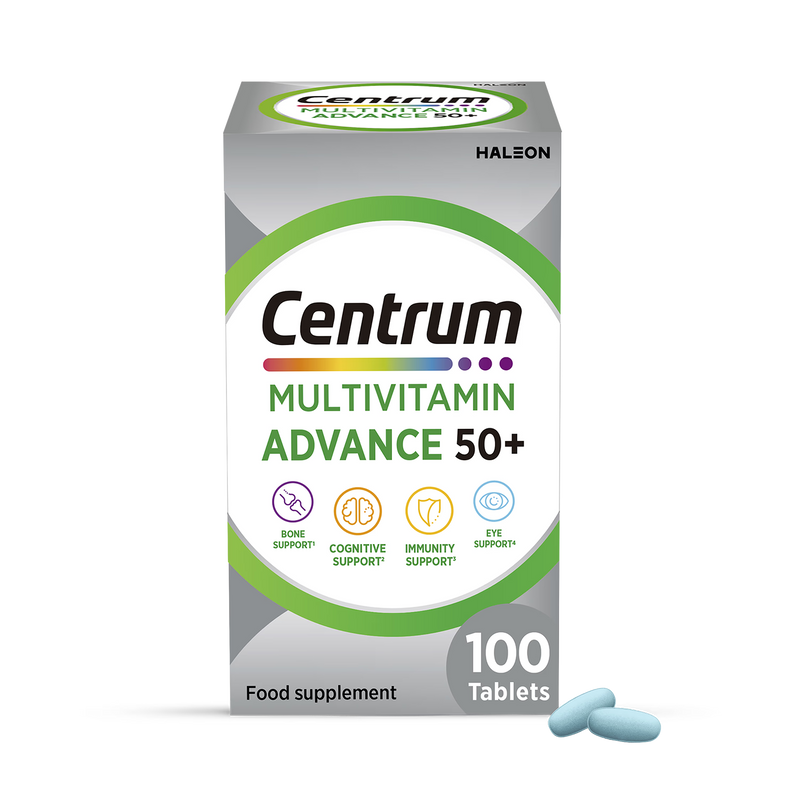 Centrum multivitamin 50+ formula 100 tablets, imported from the UK
