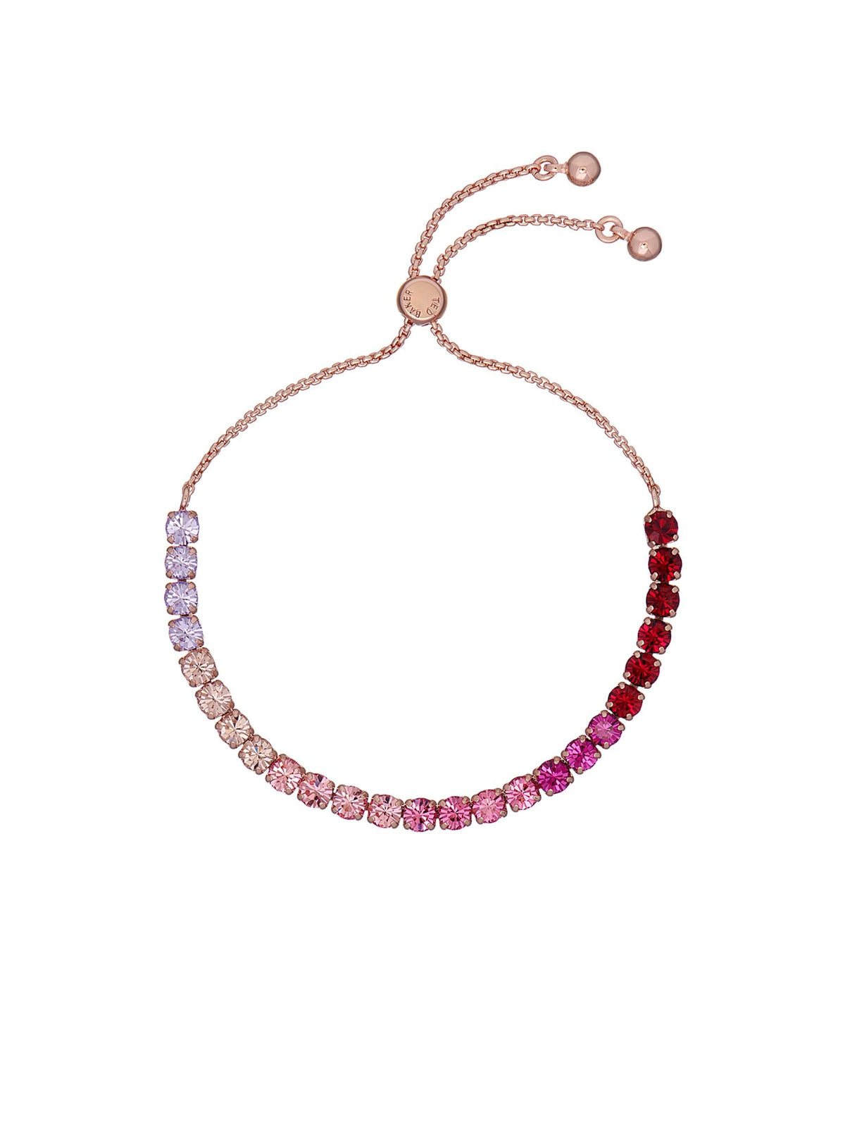 Ted Baker Gold Tone/Red Halle: Mini Crystal Heart Adjustable Bracelet Clear Crystal.