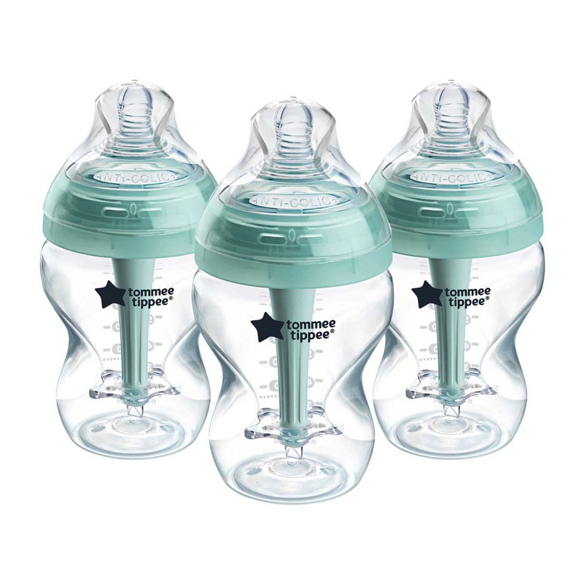 Tommee Tippee Advanced Anti-Colic Baby Bottle, Slow Flow Breast-Like Teat, Vented Anti-Colic Wand, Self-Sterilising, Pack of 3 Baby Accessories & Cleaning Boots   