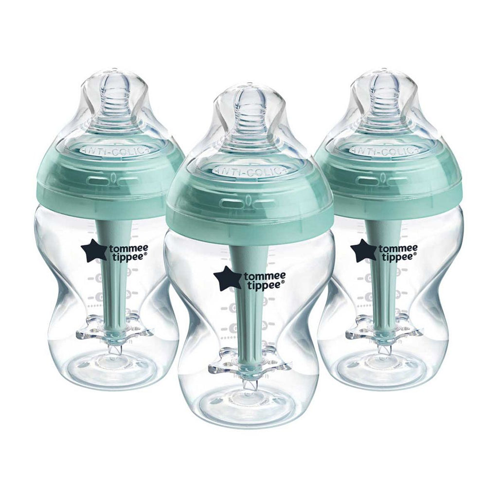 Tommee Tippee Advanced Anti-Colic Baby Bottle, Slow Flow Breast-Like Teat, Vented Anti-Colic Wand, Self-Sterilising, Pack of 3