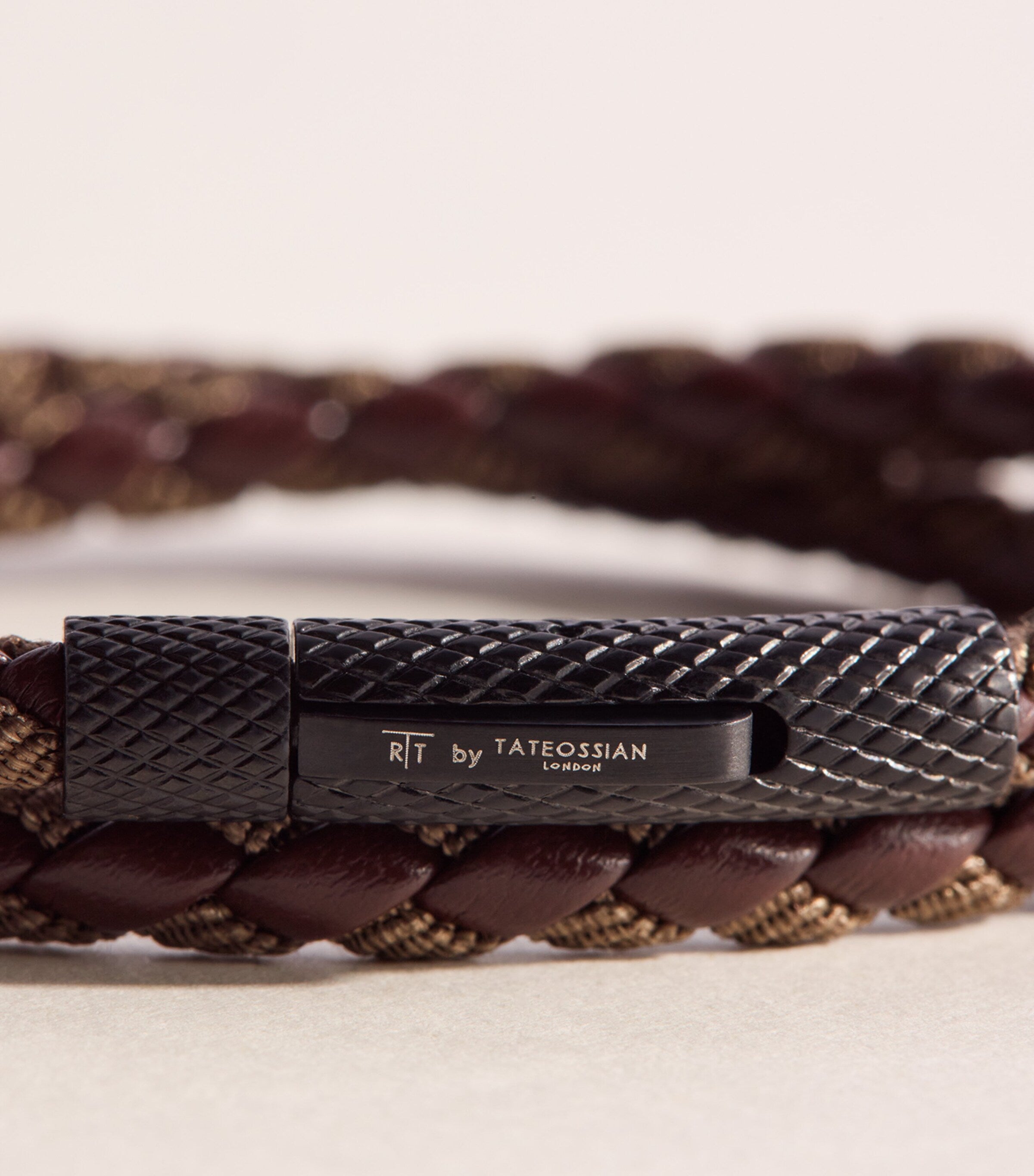 Tateossian Chelsea braided leather bracelet, imported from the UK