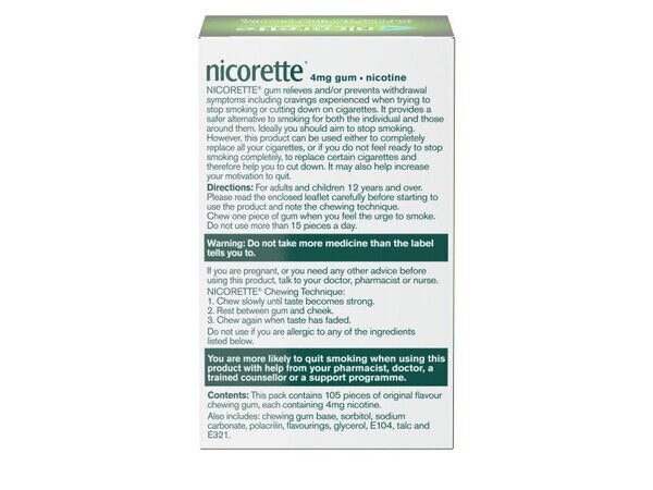 Nicorette® Original 4mg Nicotine Gum 105s (Stop Smoking) GOODS Superdrug   