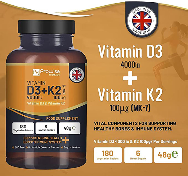 Prowise Healthcare Vitamin D3 K2 supplement 180 tablets - British product