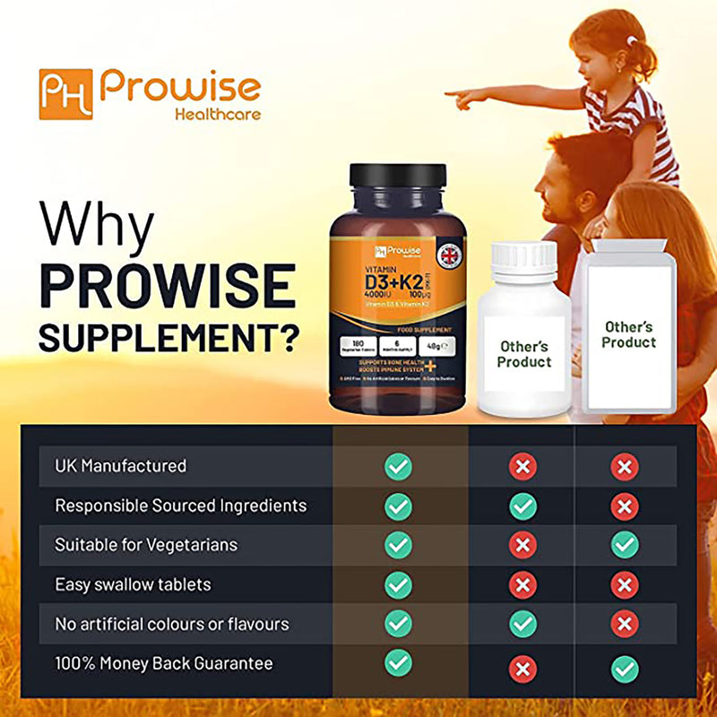 Prowise Healthcare Vitamin D3 K2 supplement 180 tablets - British product