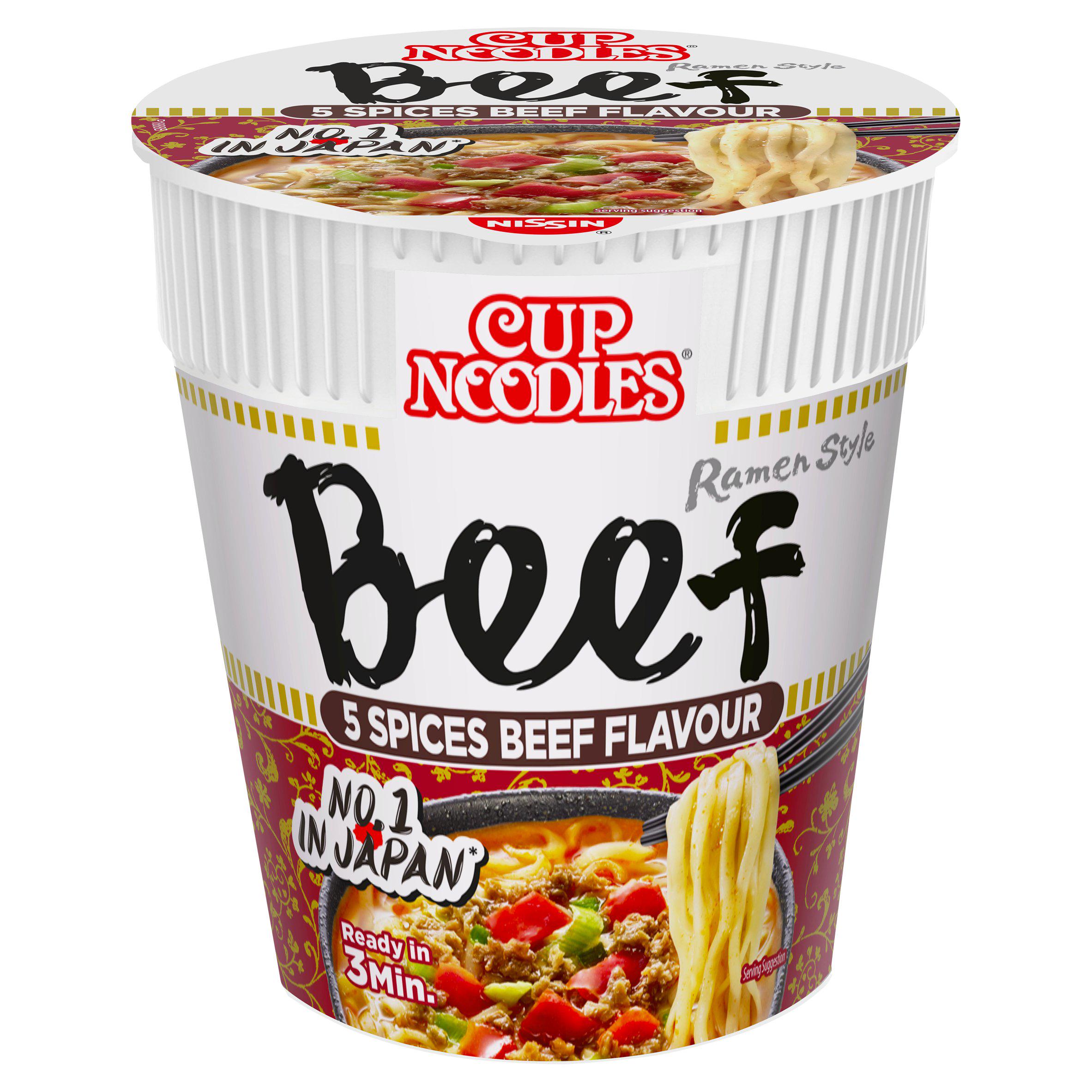 Nissin Cup Noodles 5 Spices Beef Flavour Instant Ramen Style Pot 64g GOODS Sainsburys   