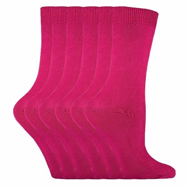 Sock Snob 6 Pairs Ladies Plain Coloured Cotton Socks 4-7 UK GOODS Superdrug PL30 Deep Fuchsia  