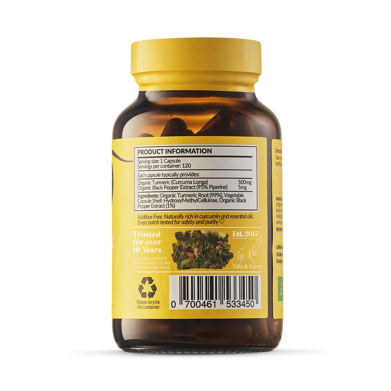 Taka Turmeric organic turmeric capsules 120, imported from the UK
