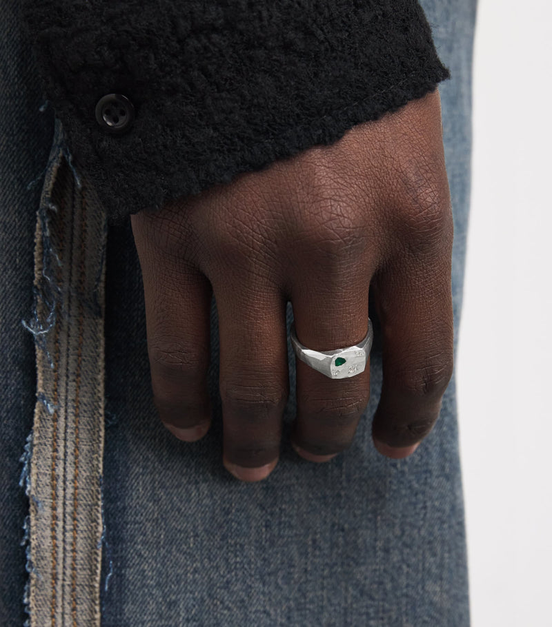 The Ouze sterling silver and emerald scatter signet ring (British brand)