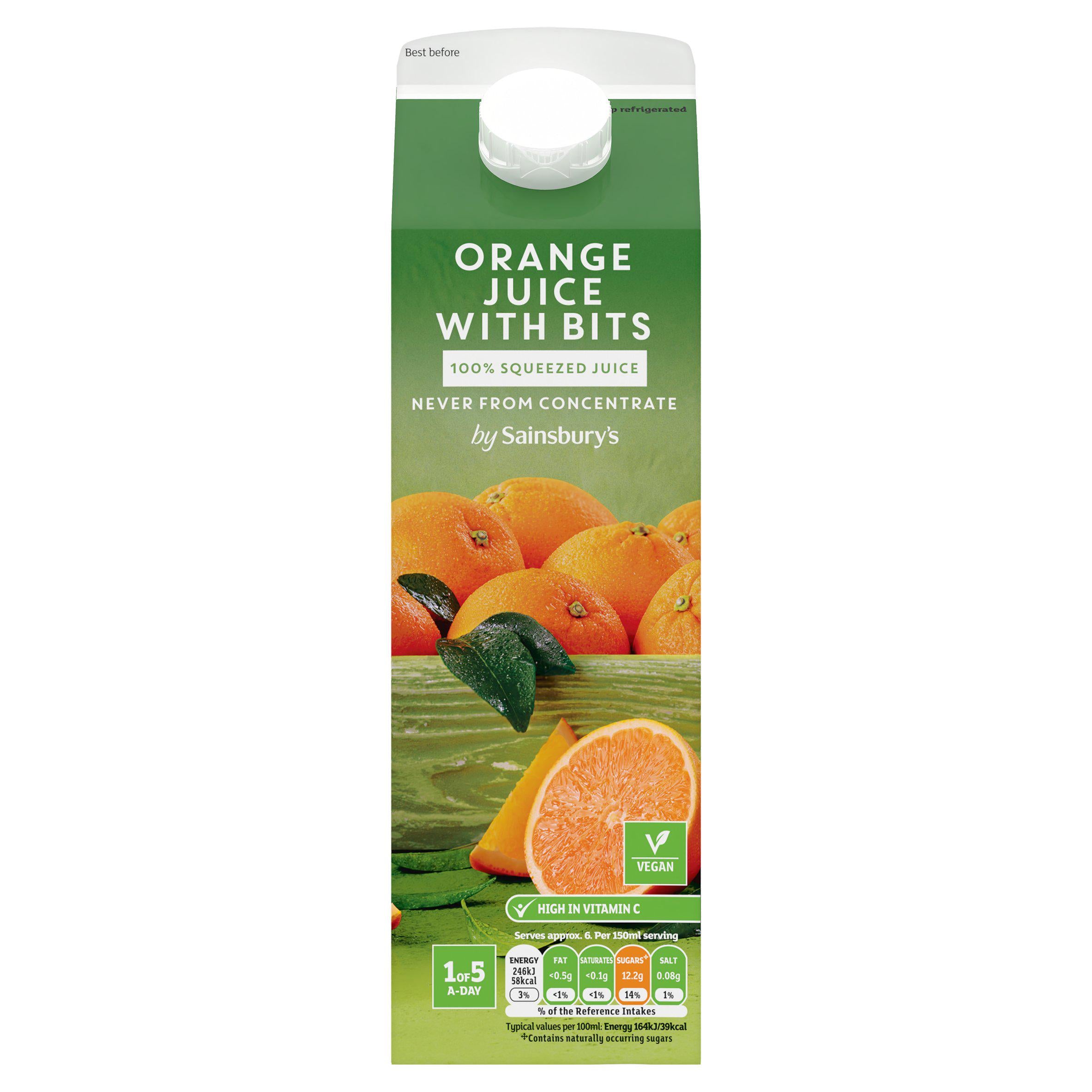 Sainsbury's 100% Pure Squeezed Orange Juice with Bits, Not From Concentrate 1L All chilled juice Sainsburys   