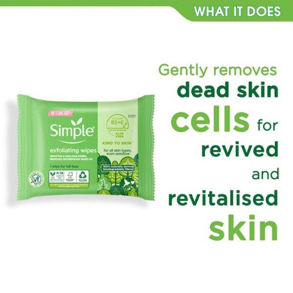 Simple Kind to Skin Biodegradable Exfoliating Wipes 20pc GOODS Superdrug   