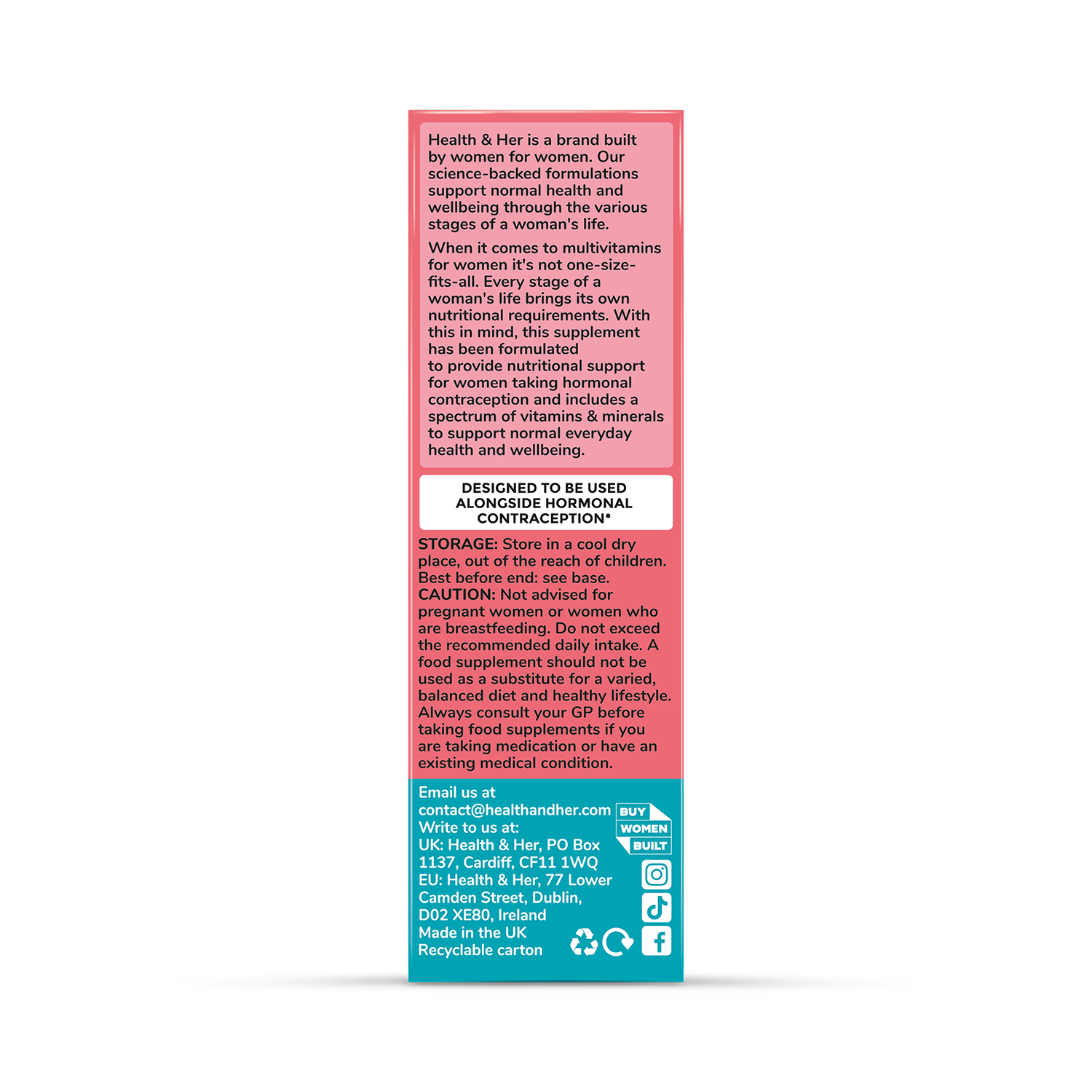 Health & Her contraceptive multivitamin support 60 tablets (British brand)
