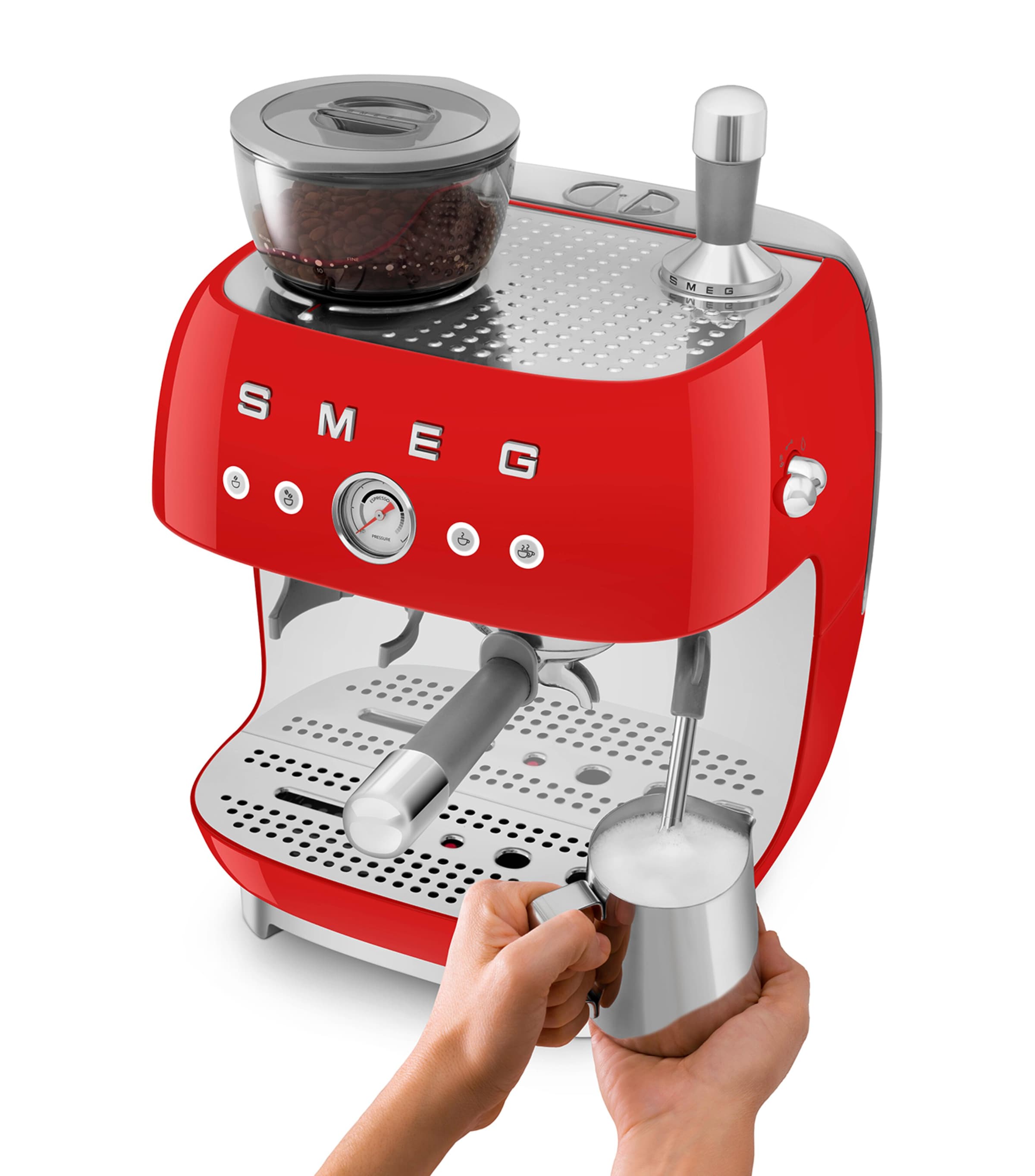 Smeg espresso coffee machine with grinder and milk frother (British brand)