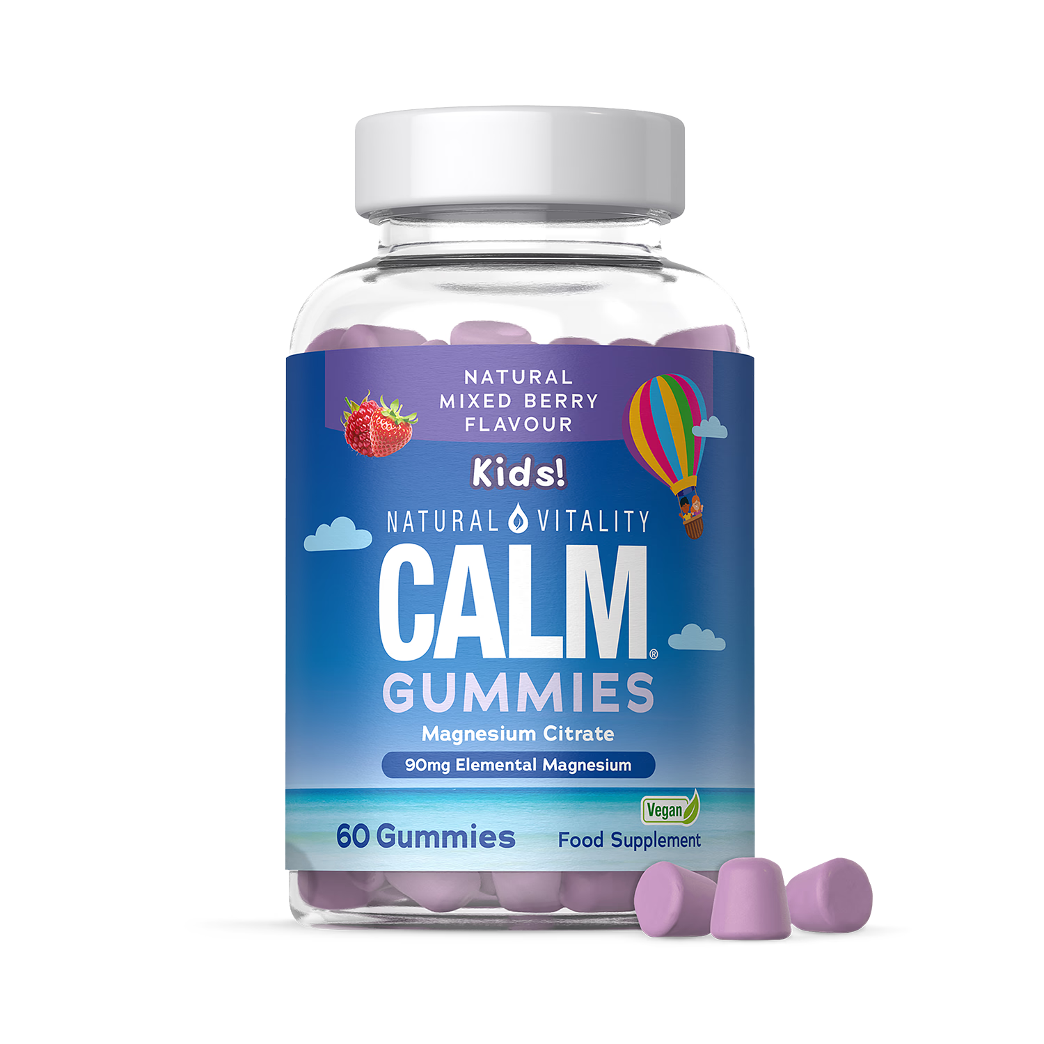Natural Vitality Calm Kids magnesium gummies 90mg 60 gummies, UK version