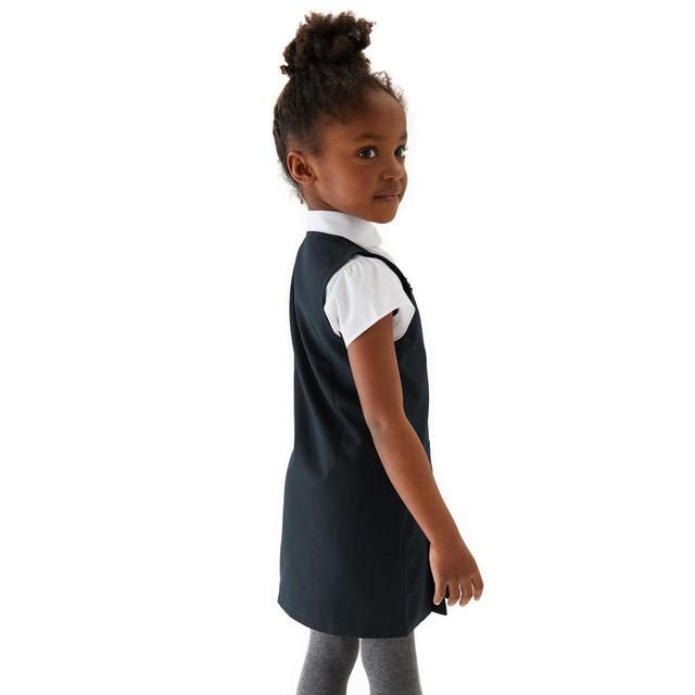 M&S Girls 2pk Navy Crease Resistant School Pinafores 3-10 Years GOODS M&S   