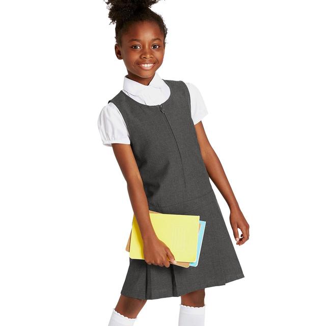 M&S 2pk Girls School Pinafores 3-10 Years Grey GOODS M&S   