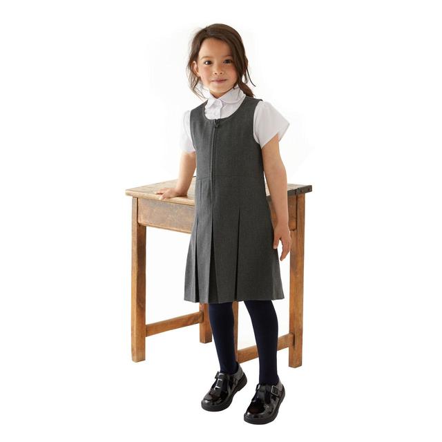 M&S Girls Permanent Pleats School Pinafore 3-10 Years Grey GOODS M&S   