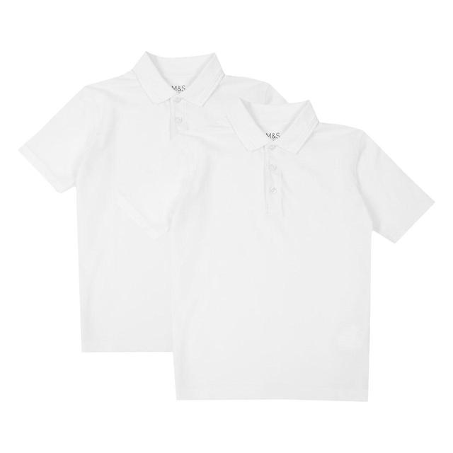 M&S Boys 2pk Stain Resist School Polo Shirts 3-14 Years White GOODS M&S   