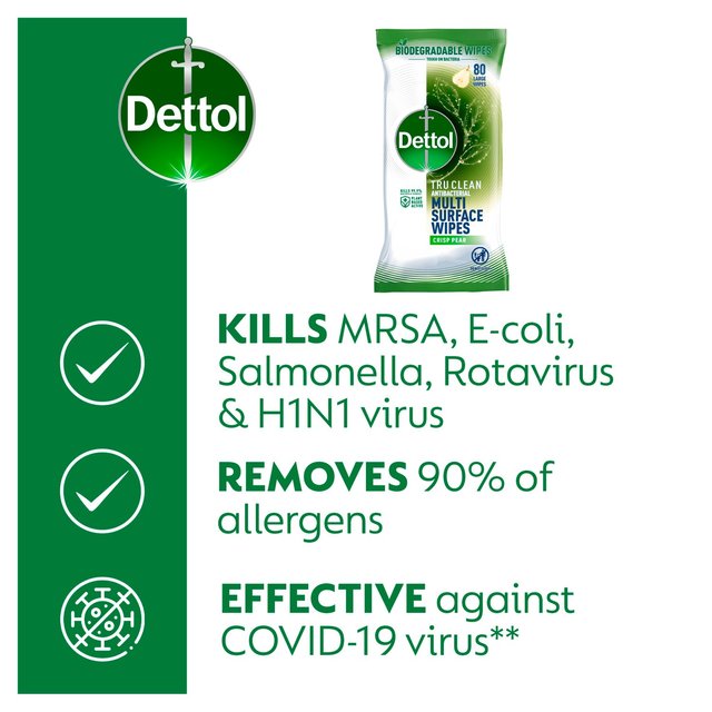 Dettol Tru Clean Antibacterial Biodegradable Crisp Pear Cleaning Wipes   80 per pack GOODS M&S   