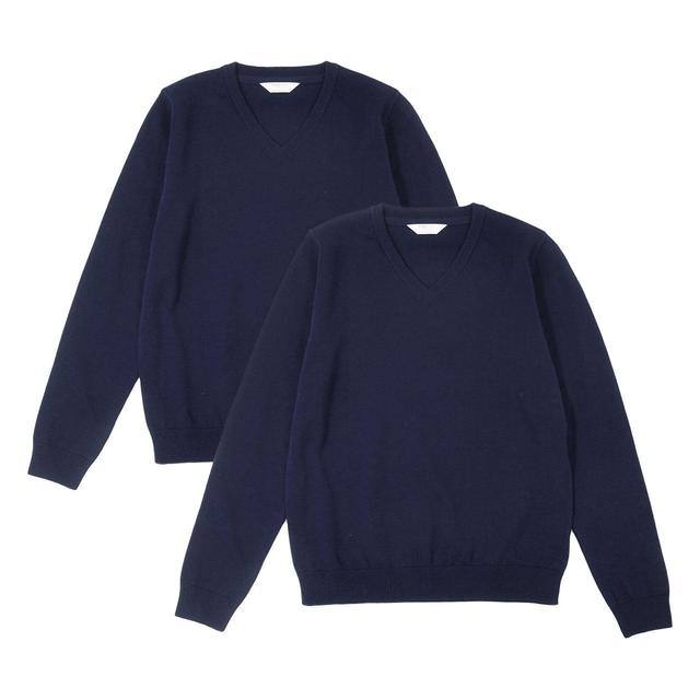 M&S 2pk Pure Cotton School Jumper 3-12 Years Navy