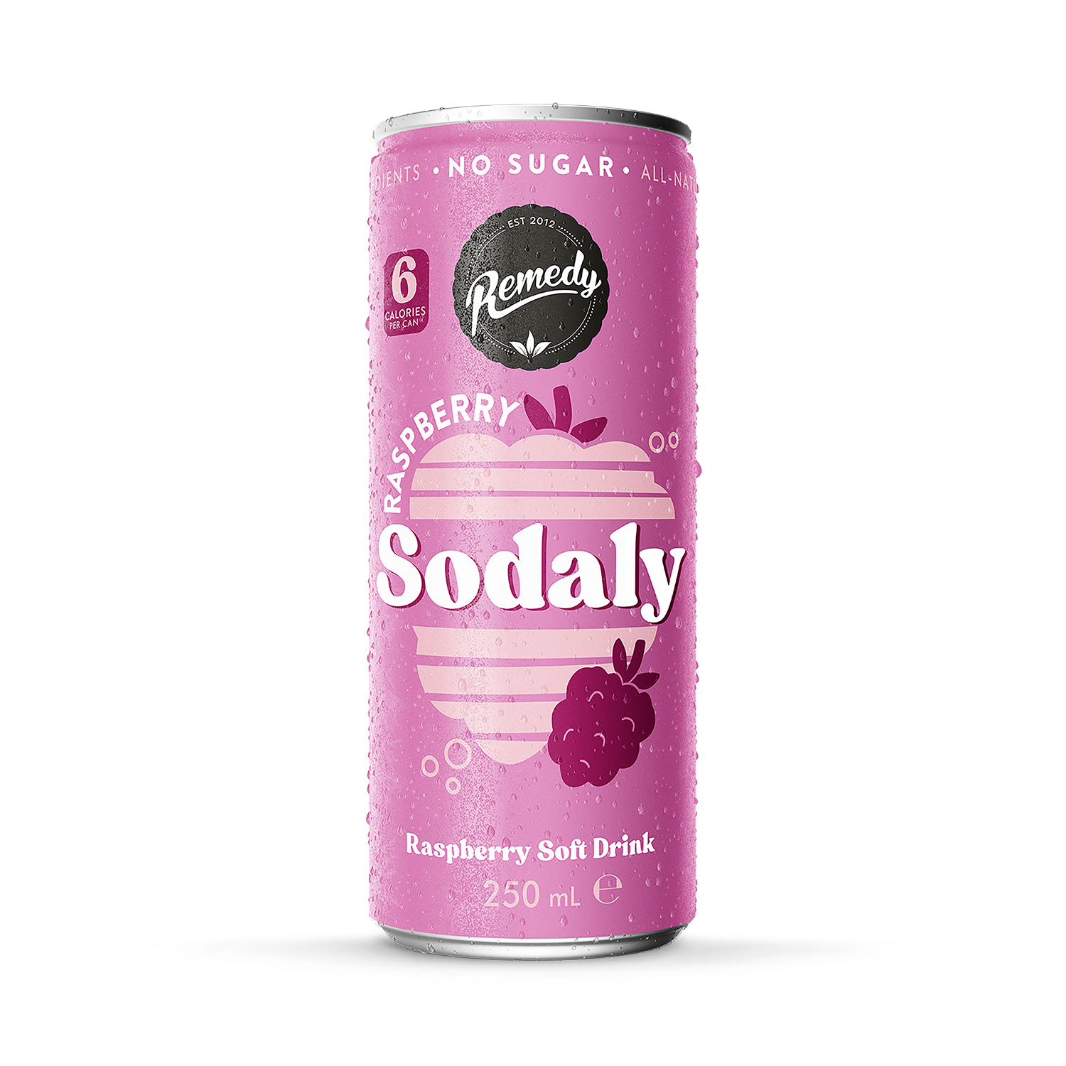 Remedy Sodaly raspberry soft drink 250ml, UK version