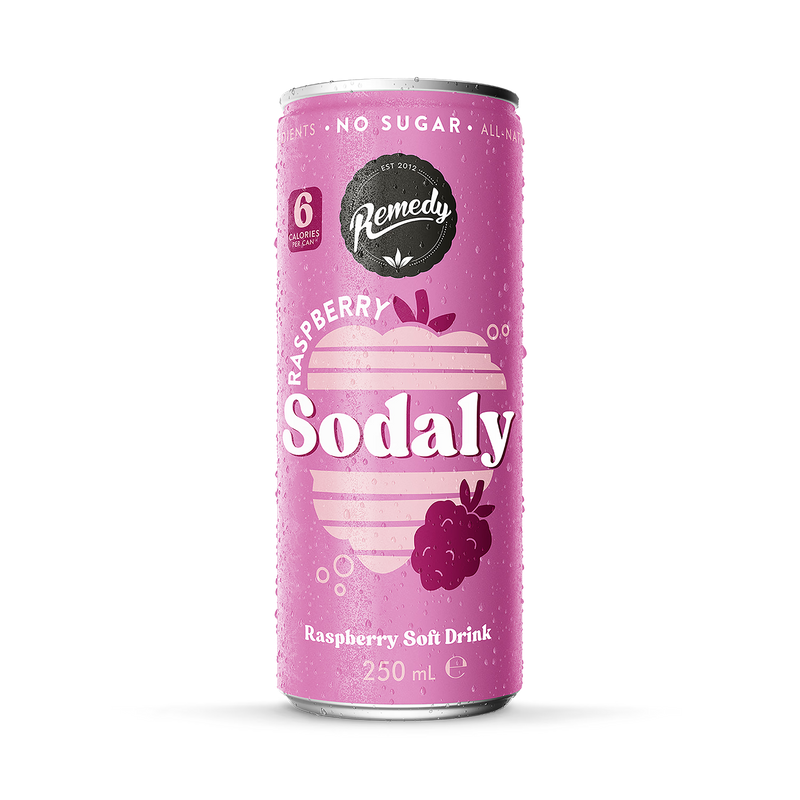 Remedy Sodaly raspberry soft drink 250ml, UK version