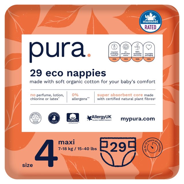 Pura Eco Nappies Size 4 (7-18kg)   29 per pack