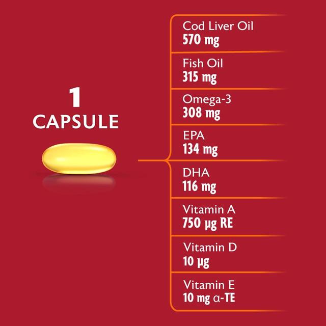 Seven Seas Cod Liver Oil Max Strength Omega-3 & Vitamin D Capsules   60 per pack GOODS M&S   