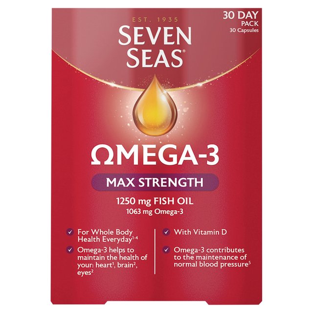 Seven Seas Omega-3 Fish Oil Max Strength with Vitamin D Capsules   30 per pack GOODS M&S   