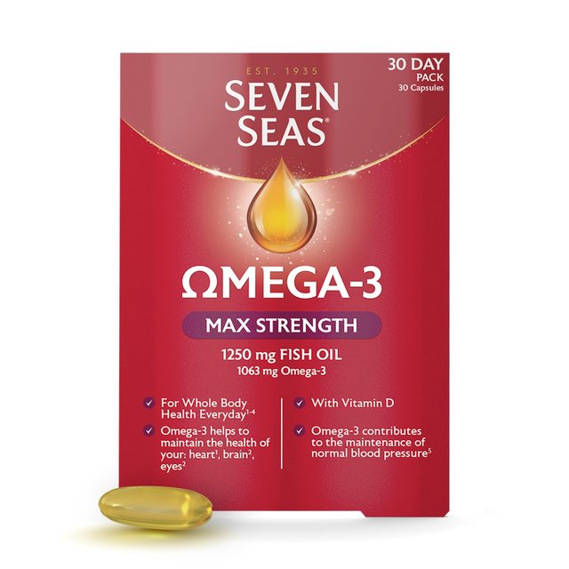 Seven Seas Omega-3 Fish Oil Max Strength with Vitamin D Capsules   30 per pack GOODS M&S   