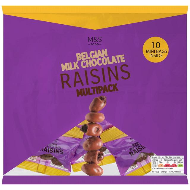 M&S Belgian Milk Chocolate Raisins Multipack   10 x 18g