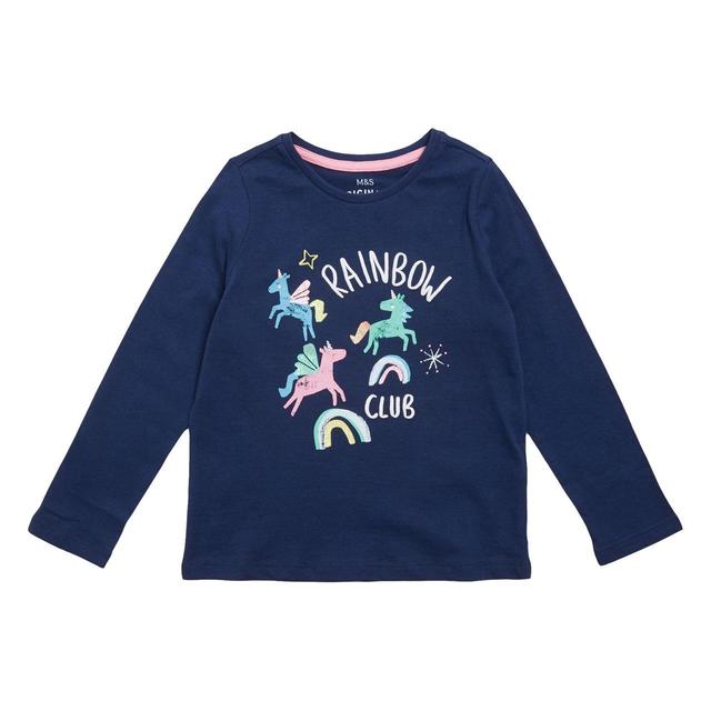 M&S Pure Cotton Rainbow Top 2-7 Years Navy GOODS M&S   