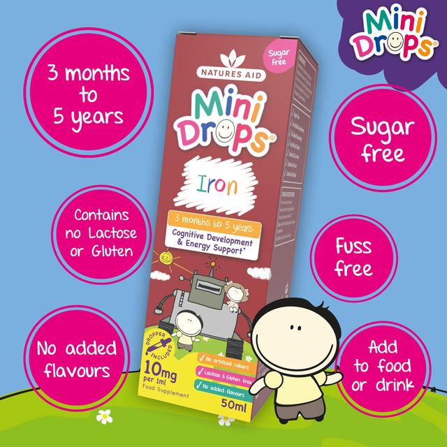 Natures Aid Infant's & Kid's Iron Mini Drops 10mg 3mnths - 5yrs    50ml