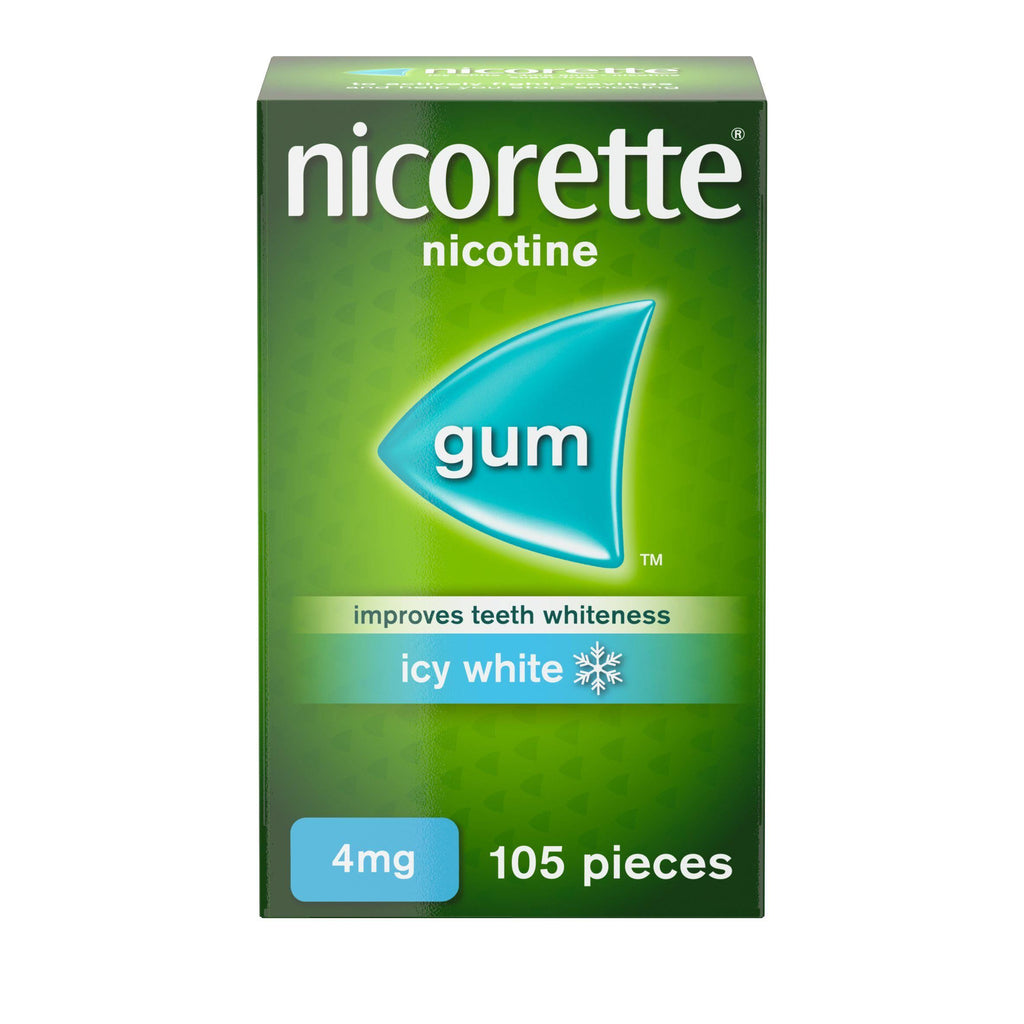 Nicorette Icy White Chewing Gum - Whitening gum - 4mg, x105 Pieces (stop smoking aid)