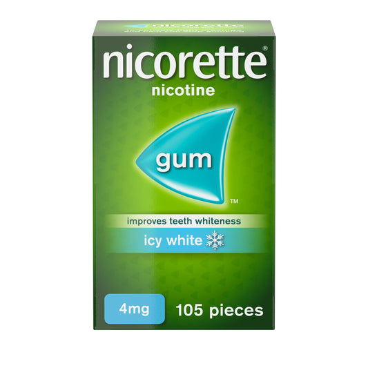 Nicorette Icy White Chewing Gum - Whitening gum - 4mg, x105 Pieces (stop smoking aid) smoking control Sainsburys   