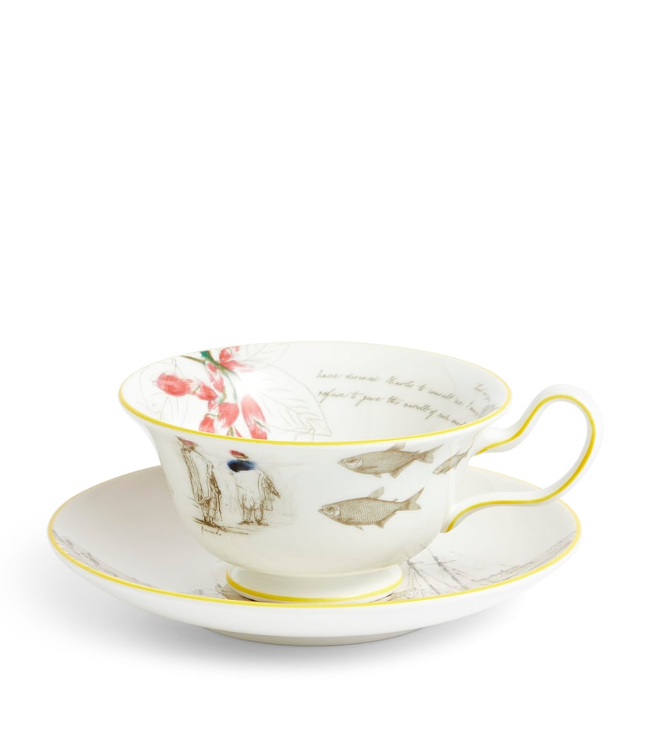 Wedgwood bone china tea set with Voyage of the Beagle design, 3-piece set (British brand)