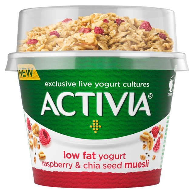 Activia Raspberry & Chia Seed Museli Breakfast Pot Low Fat Yoghurt   165g GOODS M&S   