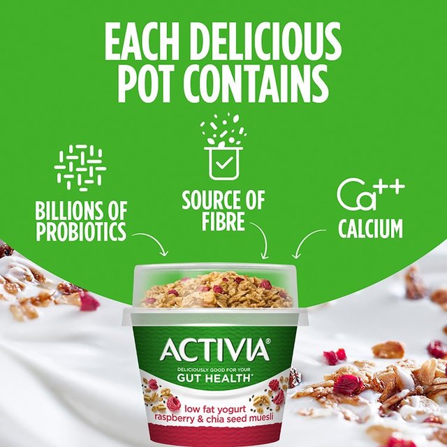 Activia Raspberry & Chia Seed Museli Breakfast Pot Low Fat Yoghurt   165g GOODS M&S   