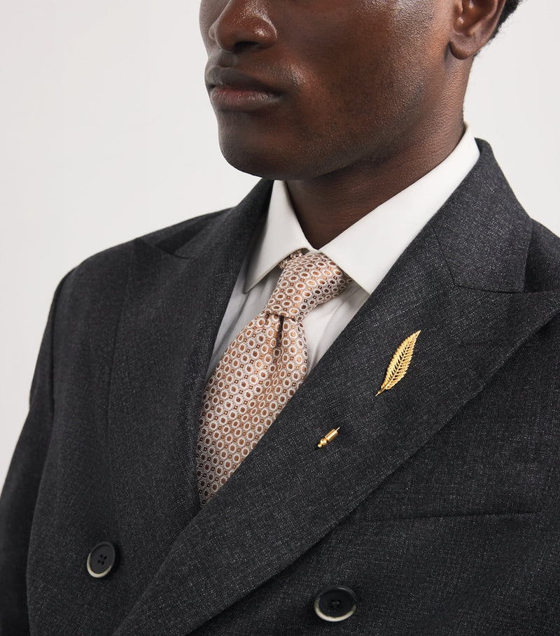 Tateossian gold-plated metal fern lapel pin, imported from the UK