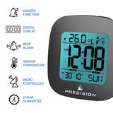 Precision radio controlled alarm clock with LCD display - British product